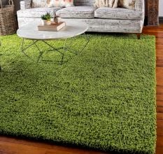 Trendy Green Shaggy Bedroom Rug